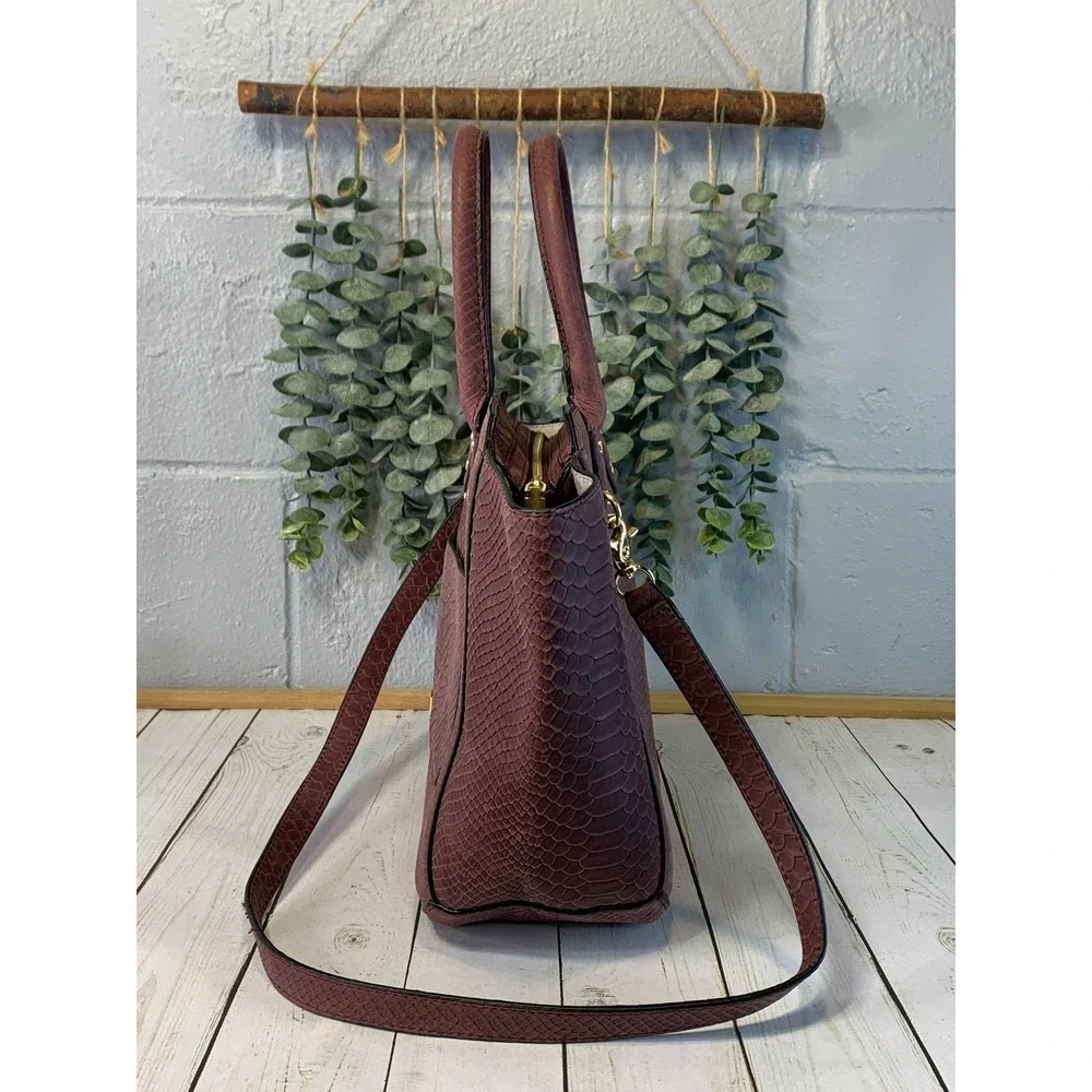 Ivanka Trump Plum Mauve Snakeskin Embossed Faux Leather Satchel Tote Bag - Picture 3 of 10